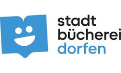 Das Logo zeigt ein stilisiertes, lachendes Gesicht in einem blauen Buchsymbol links und daneben den Text "stadtbücherei dorfen".