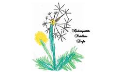 Eine handgezeichnete Pusteblume mit gelber Blüte und grünen Blättern ist abgebildet, daneben steht in Schrift "Kindertagesstätte Pusteblume Dorfen".