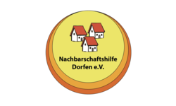 Das Bild zeigt ein Logo der Nachbarschaftshilfe Dorfen e.V. mit drei kleinen Häusern und einem gelben Hintergrund.