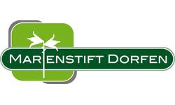Das Bild zeigt ein Logo mit einem grünen Hintergrund, zwei stilisierten weißen Blumen und dem Text "MARIENSTIFT DORFEN" in weißer Schrift.